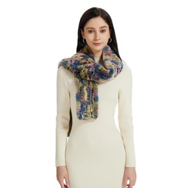 Fur Story Women's Rex Rabbit Fur Scarf Ladies Winter Warm Knitted Flowers Crochet Fashion Scarf Scarves for Women Men(FS19505A-Multicolor3)