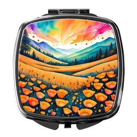 Caroline's Treasures Colorful California Poppies Compact Mirror Decorative Travel Makeup Mirror for Women Girls Gifts Pocket Makeup Mirror Folding Handheld