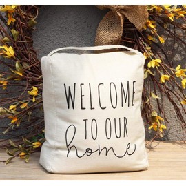 Welcome to Our Home Door Stop with Handle|Decorative Weighted Fabric Door Stopper for Bedroom,Living Room and Exterior Doors