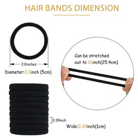 100PCS Black Hair Ties for Women Girls, 4cm in Diameter Regular Seamless Thick Black Hair Band, Elastic Hair Ties No Damage Ponytail Holder