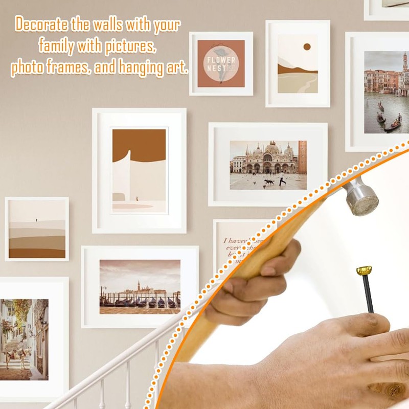 60pcs Picture Hanging Nails with Brass Heads – Masonry Pins
