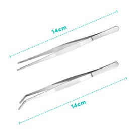 DHWEKU Curved Tweezers, Blunt Tweezers, 14 cm Stainless Steel Professional Non-Slip, Long Straight Tweezers, Pack of 2 Angled Tweezers for Water Pets, Corals, Crafts, Plant Shoots Repair