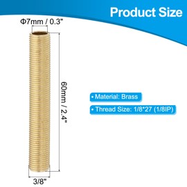 PATIKIL 1/8IP Standard Thread Brass Lamp Pipe Nipple, 5 Pcs 60mm/ 2.4" Length Hollow Tube Adapter Coupler Connector Pipe Fitting Hardware DIY Repair Part for Lamp Lights