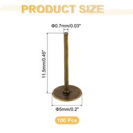sourcing map 100Pcs Earring Posts and Backs, 5mm/0.2inch Flat Pad Blank Earring Tray Studs with Butterfly Backs for Craft Jewelry DIY, Bronze