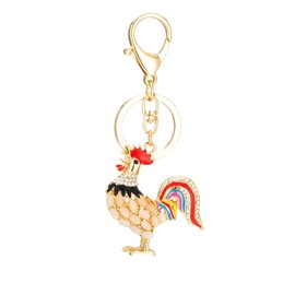 Colorful Rooster Keychain for Women, Rainbow Rooster Cock Key Chain for Ladies, Cute Rooster Chicken Summer Keychains, Punk Gold Rooster Keyring, Rhinestone Rooster Animal Keychain