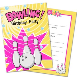 Olivia Samuel 20 x Girls Bowling Birthday Party Invites - Ready to Write with Envelopes - Designed and Printed in the UK