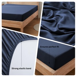 puredown King Size Fitted Sheet Deep 14 inch (35 cm), Bedding Fitted Sheet Double - Ultra Soft Brushed Microfibre Fabric - Wrinkle Free, Breathable, Fade Resistant,150x200x35cm, Navy