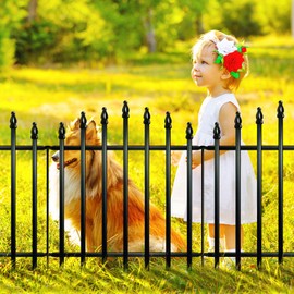 Thealyn Metal Garden Fence Panels 36" H x 28" W (4 Panels + 1 Gate,11.6 Ft Total), No Digging Decorative Garden Border Fence, Rust-Resistant Black Landscape Edging for Flower Beds, Yard, Patio