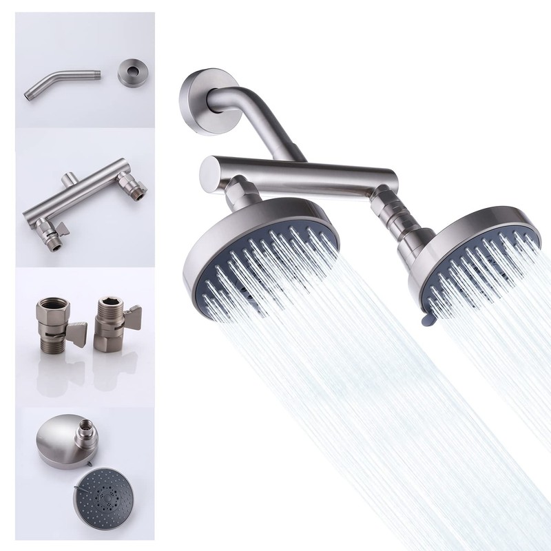 AZOS Double Shower Head with Shut-Off Valve, Bathathroom High Pressure