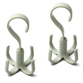 Juvielich 2Pcs Rotating Belt Hanger 360 Degrees Rotatable Organizer with 4 Hooks for Drying Towels Bras Clothes Gloves Plastic Laundry Sock Drying Hanger Nordic Green