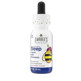 Zarbee's Suplemento líquido para dormir de melatonina para niños, 1 mg de melatonina, sin medicamentos y eficaz, fácil de tomar, sabor a bayas natural