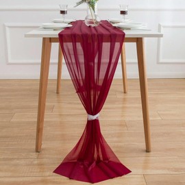 AOKSUNOVA Table Runner Chiffon Bordeaux Red 70 x 400 cm Decorative Fabric Wedding Table Decoration Washable