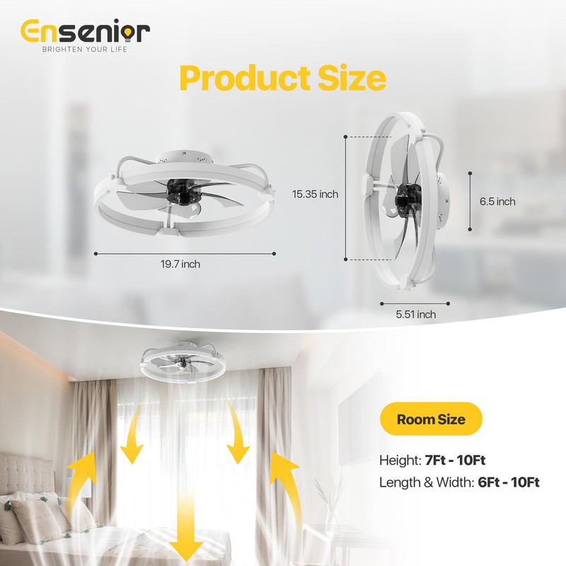 Ensenior 20'' Low Profile Ceiling Fans with Lights and Remote,