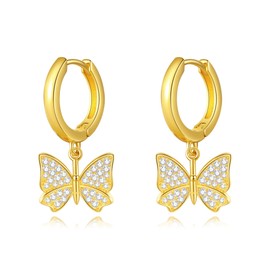 Schmetterling Ohrringe Silber 925 Gold Schmetterling Creolen Ohrringe Hängend Schmetterling Ohrhänger Schmetterling Schmuck Geschenke für Damen Frauen Mädchen
