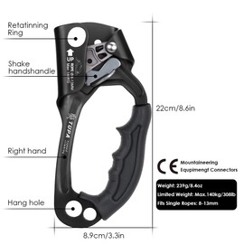 Lixada Assender Hand Cender Outdoor Rock Climbing Left Hand Right Hand Ascender 8mm-13mm Vertical Rope Aviation Rescue Protection Rock Climbing Process Capture Access Climbing