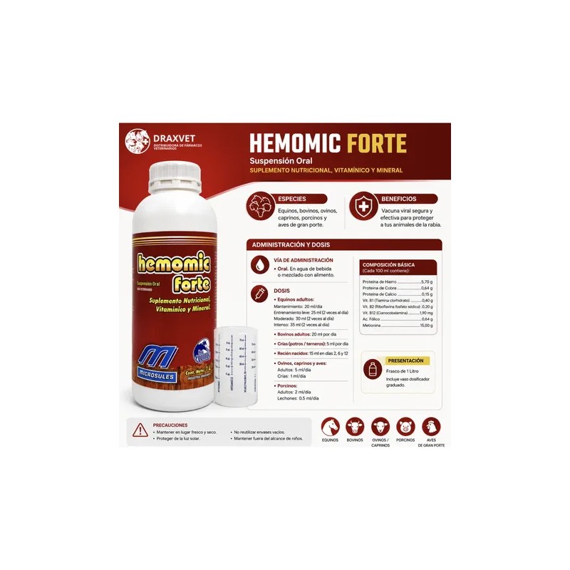 Hemomic Forte 1l Nutrición Equinos Animal Vitamina Mineral