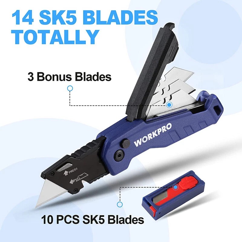 WORKPRO Folding Utility Knife Razor Knife for Cartons Cardboard Boxes