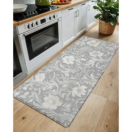 Color&Geometry Floral Kitchen Mat 24"x59", Anti Fatigue Mats for Kitchen Floor, Kitchen Rugs Non Slip Washable, Waterproof & Oil Proof Kitchen Runner for Standing Desk Office, Sink - Grey