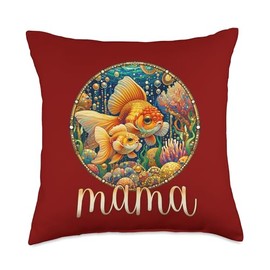 Art Nouveau Love Mommy Kid Goldfish Family Mom Baby Goldfish-Fish Mama Mother's Day Throw Pillow, 18x18, Multicolor