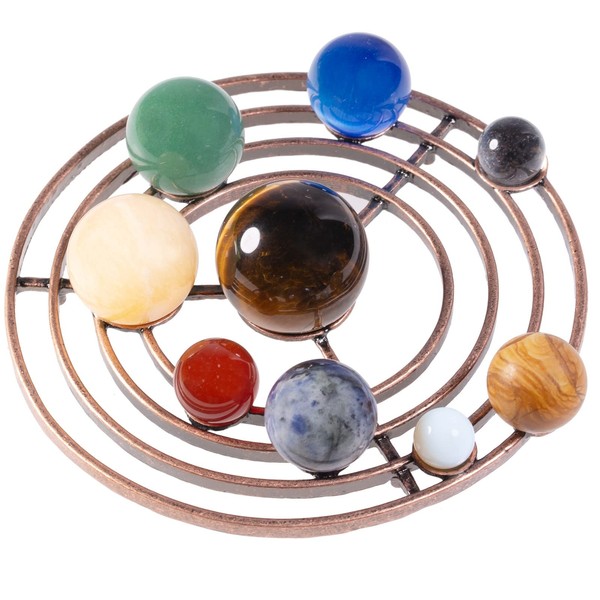 mookaitedecor Solar System 9 Planets Crystal Balls Set Galaxy Universe Crystal Stones with Metal Stand for Home and Office Decoration