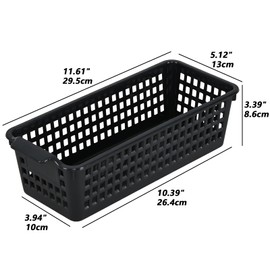 Ewingger 6 Pack Slim Plastic Storage Baskets, Small Desktop Baskets, Black