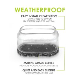 Slipstick GorillaOutdoor Berber Furniture Feet Pads with Clear Sleeve Sock (16 Pack) Weatherproof Outdoor Furniture Sliders for Medium Rectangular Legs