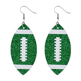 Football Dangle Earrings Glitter Faux Leather Football Drop Earring Sports Lover Teardrop Earrings for Women Jewelry-green