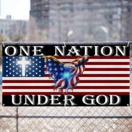 FLAGWIX American Banner Flag-One Nation Under God American Eagle Patriot Fence Banner TPT1649FB, 8x4 ft.-Decorative Indoor Outdoor Yard Sign