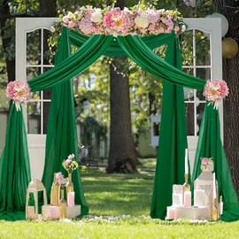 FUHSY Wedding Arch Draping Fabric 18FT 2 Panels Emerald Green Chiffon Fabric Drapery Sheer Curtains for Backdrop Green Drapes Tulle Wedding Drapes for Ceremony Wedding Arches for Party Stage Events