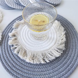 4 Pcs Trivets for Hot Dishes Round Cotton Trivets Braided Woven Trivet Coaster Pot Holders Hot Pads for Kitchen Cooking Gray
