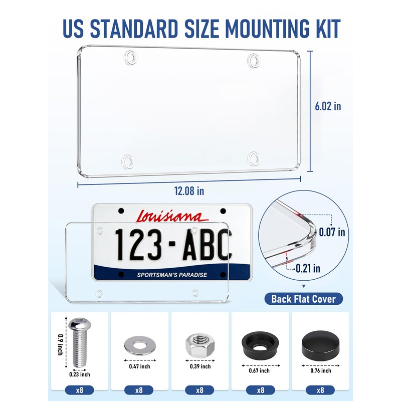 2 Pack Clear License Plate Protector for US Standard Plates,