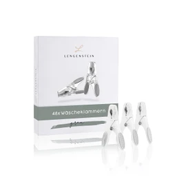 Lengenstein® 48 Plastic Clothes Pegs in Grey Premium Clothes Pegs Clothespin with Soft Grip, Comfortable Grip and Strong Spring