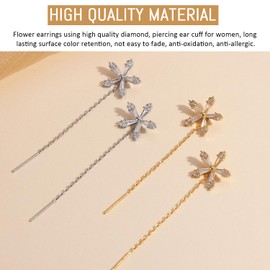 Lymphvity Magnetherapy Germanium Earrings，shiny Diamond Flower Women's Earrings，suitable for Women and Girls' Ear Accessories (2 Pairs, Gold and Silver)