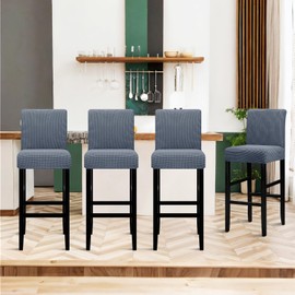Lellen Reusable Pub Counter Stool Chair Covers Slipcover Stretch Removable Washable Dining Room Chair Covers Set of 4 (Grey Blue)