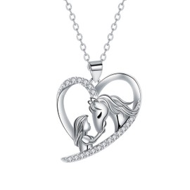 J.MUEN Mädchen Pferd Halskette für Damen 925 Sterling Silber mit Herz Anhänger Kette Damen Verstellbar Halskette Schmuck Geschenk für Frauen Freund