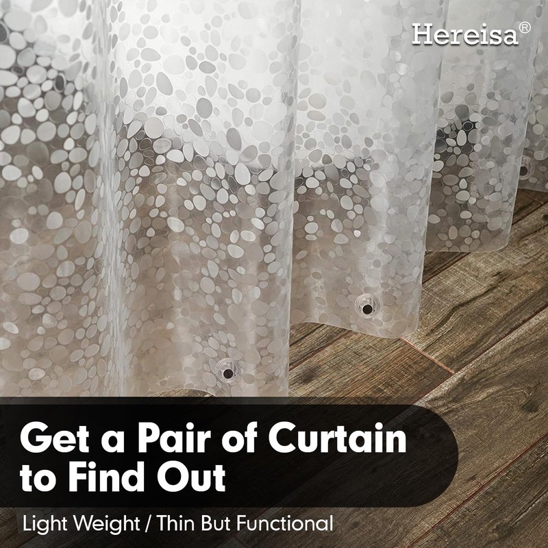 Hereisa 3D Pebble Shower Curtain Liner (NO Hooks, Extra Long