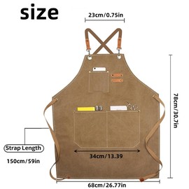 Fenglin-joy Work Apron for Men and Women, BBQ Apron Extended Canvas Apron Cooking Apron Adjustable Strap Chef Apron with Pockets for Home Kitchen Coffee Garden Craft Workshop, curry