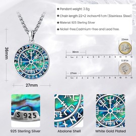 Eusense Viking Jewellery Viking Necklace Gifts 925 Silver Amulet Nordic Mythology Pendant Gift for Men Women Men Mother's Day Father's Day, Sterling Silver