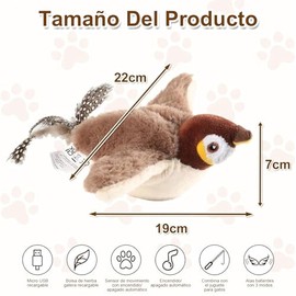 Pajaro Juguete Gato Interactivo, Juguetes Interactivos para Gatos, Alas que Aletean y Sonido Realista, Gato Pájaro Imulación de Pájaro de Peluche Extr