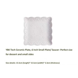 YBK Tech Elegant Square Embossed Lace Plate, Ceramic Serving Plate for Breakfast Afternoon Tea (White, 6-inch)