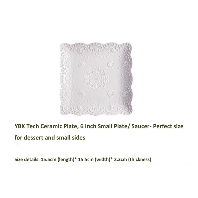 YBK Tech Elegant Square Embossed Lace Plate, Ceramic Serving Plate
