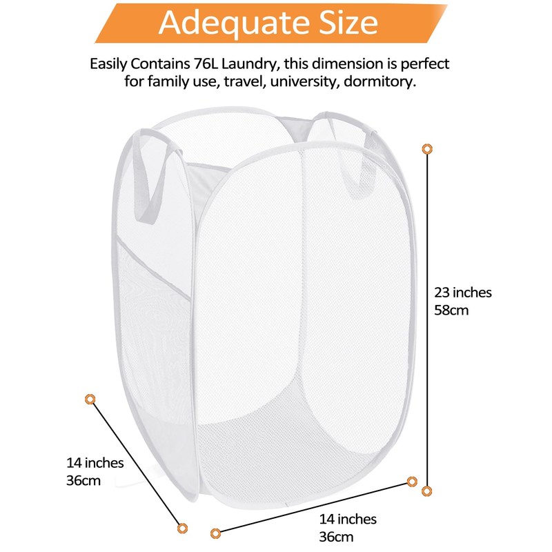 Durable Collapsible Laundry Baskets, Reinforced Mesh Pop Up Laundry Hamper,