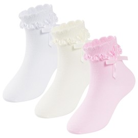choyaxo 3 Pairs Girls Ruffle Socks Frilly Socks Cute Dress Sock School Sock for Toddler Girls