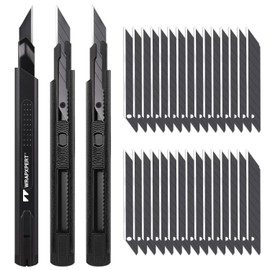 WRAPXPERT Utility Knife Retractable with 30 Degree Snap Off Blade,Box Cutter for Carton,Razor Knife Exacto Craft,3 Pack Retractable Knife for Office,Home Use,with 30 Extra 9mm Blades