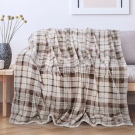 Tirrinia Brown Buffalo Plaid Fleece Blanket 50’’ X 60’’ Flannel TV Throw Microfiber-Super Soft & Comfy for Bedding Sofa Car Camping, All Seasons, Machine Washable