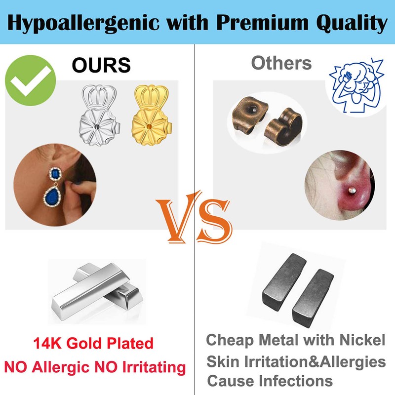 3 Pairs Adjustable Silver Earring Backs for Droopy Ears, Hypoallergenic