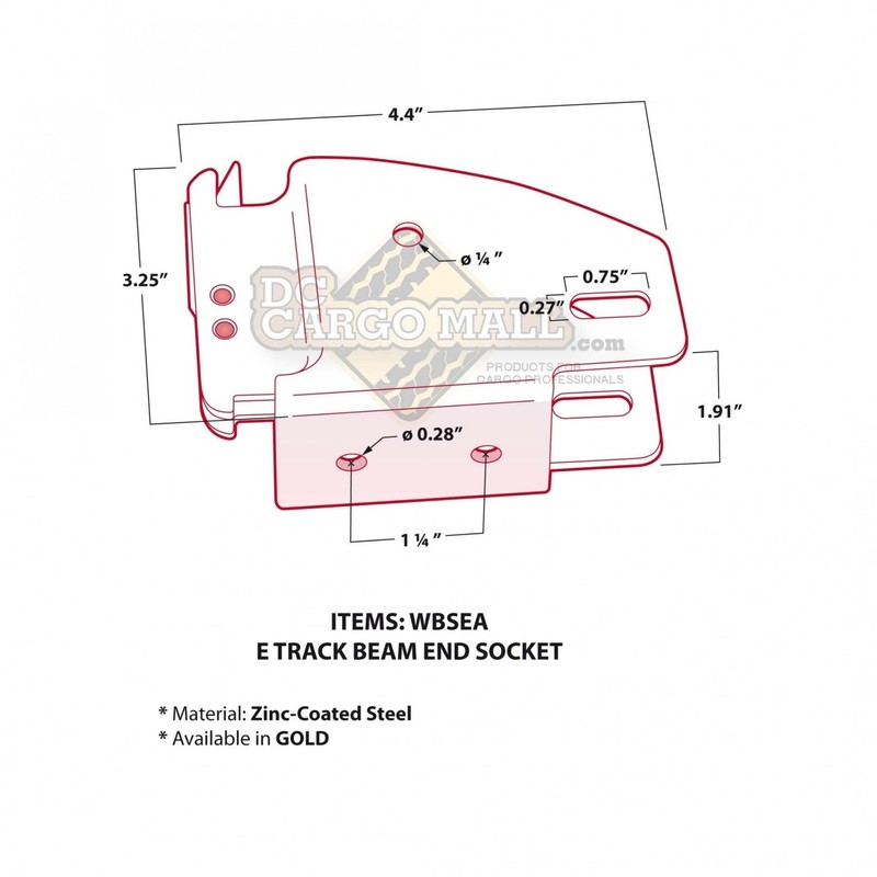 DC Cargo Mall E Track Wood Beam End Socket Shelf