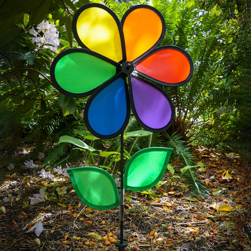In the Breeze 12-Inch Rainbow Flower Spinner, 2639, 6-Petal Flower