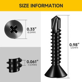 (300pcs) #8 x 1 for Sheet Metal Self Tapping Screws, 410 Stainless Steel Black Oxide, Flat Head Phillips Quick Tapping Self-Drilling Screws by Mywish