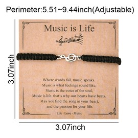 Music is Life Bracelets for Women Men - Woven Rope Bracelet Gifts for Musicians, Lovers, Teachers, Students - Birthday Graduation Music Note Jewelry